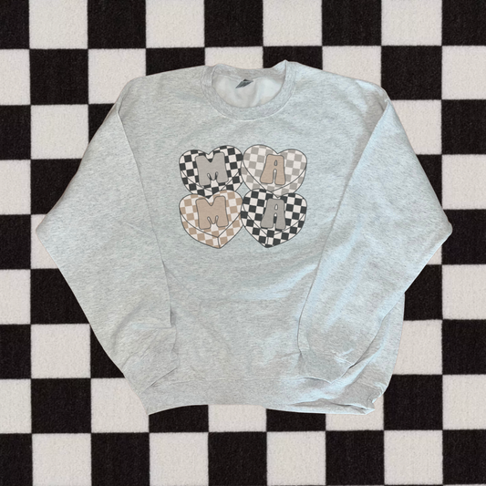 Mama Checkerboard Heart Unisex Crewneck